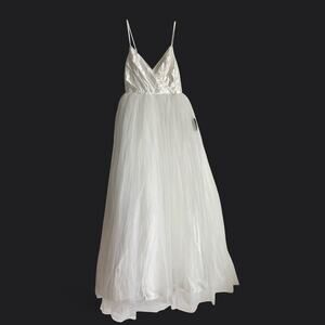 Lulus : NEW $118 Spellbinding Beauty White Glitter Tulle Maxi Gown : S